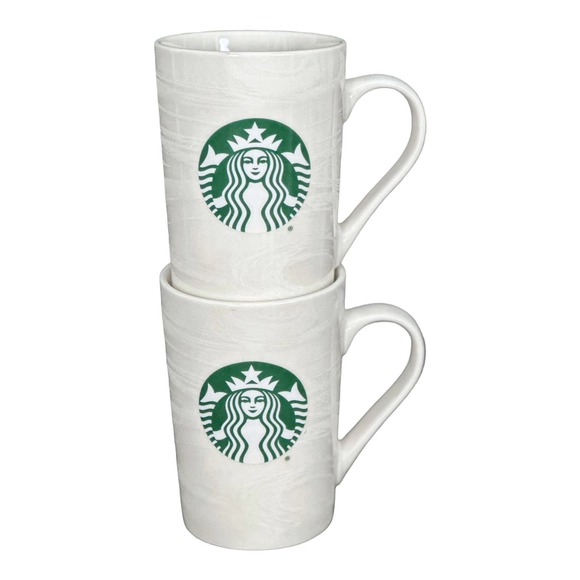 Starbucks White Swirl Green Siren Logo Coffee Mugs Set (2) Bone China - Picture 8 of 8